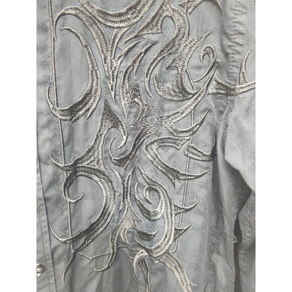 ROAR Dress Shirt LG Mens Graphic Black Embroidered Artsy Rodeo Strong Cowboy - Picture 3 of 16